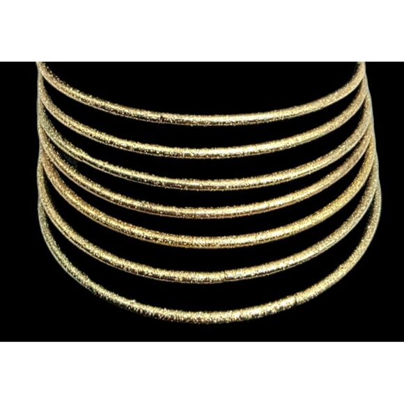 Macy's Gold-Tone Bangle Bracelet Set Of 7 Thin Lightweight Textured Metal Skinny - Picture 3 of 8